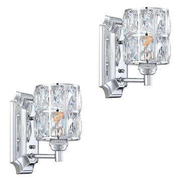 Crystal Wall Sconce Chrome Dry&Wet Dual Use 1 Light 2 Pack UL Certified