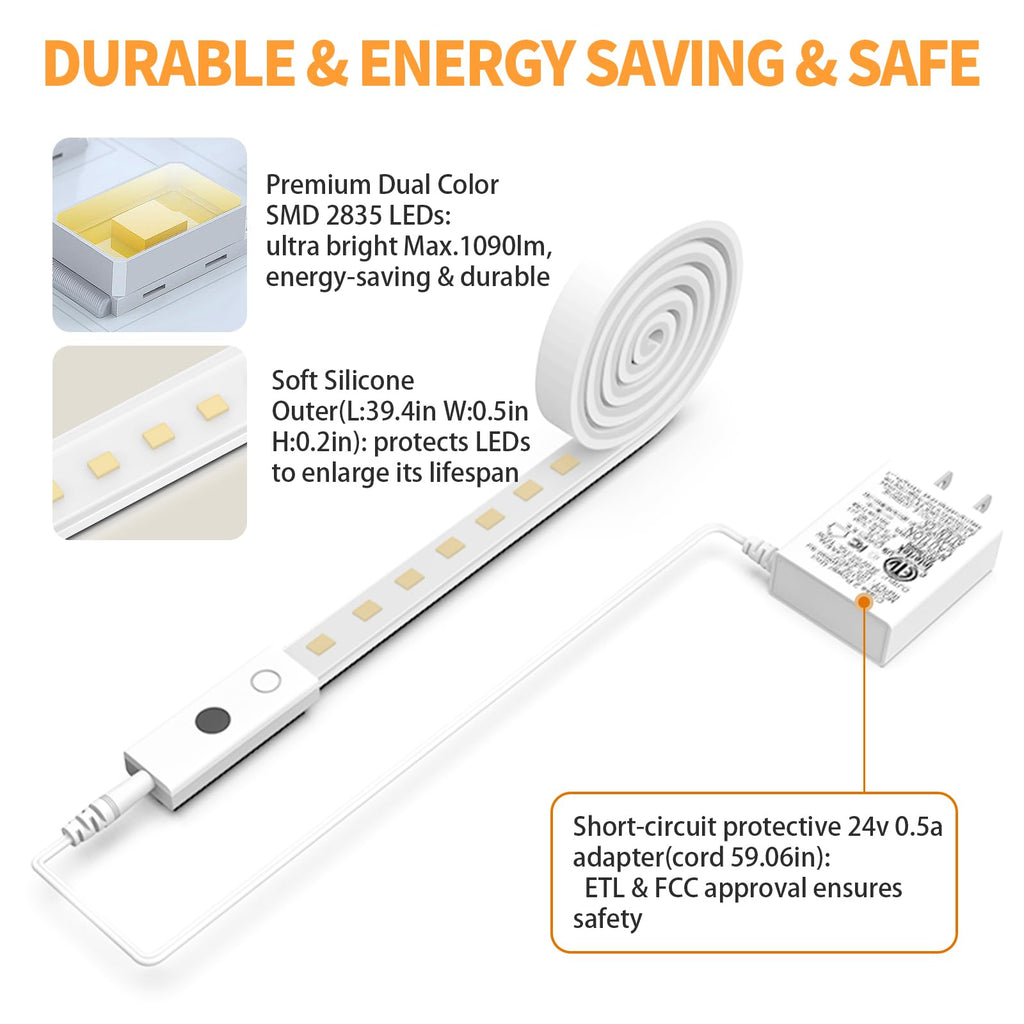 80in Smart Under Cabinet Lights, Handwave Sensor Under Counter Lights, 2700K-6500K 1090lm Stick-on Closet Light