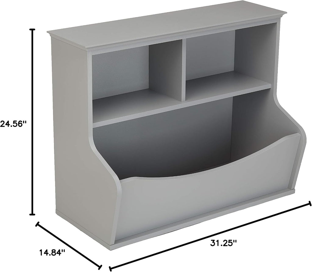 Children's 3 Shelf Multi-Functional Bookcase and Toy Storage Organizer for Kids Room, Bedroom and Playroom, Grey