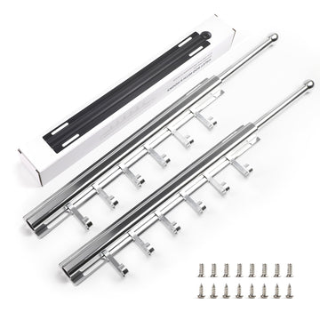 Valet Rod for Closets Pull Out 16.5" Silver with 6 Hooks (2Pack)