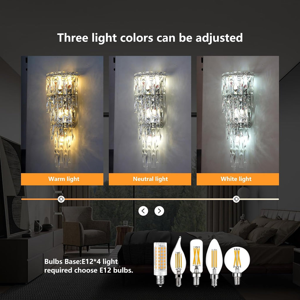 Wall Sconces,Modern Crystal Wall light Fixtures Indoor Luxury Chrome Wall Lamp,K9 Acrylic Crystal Drops Wall