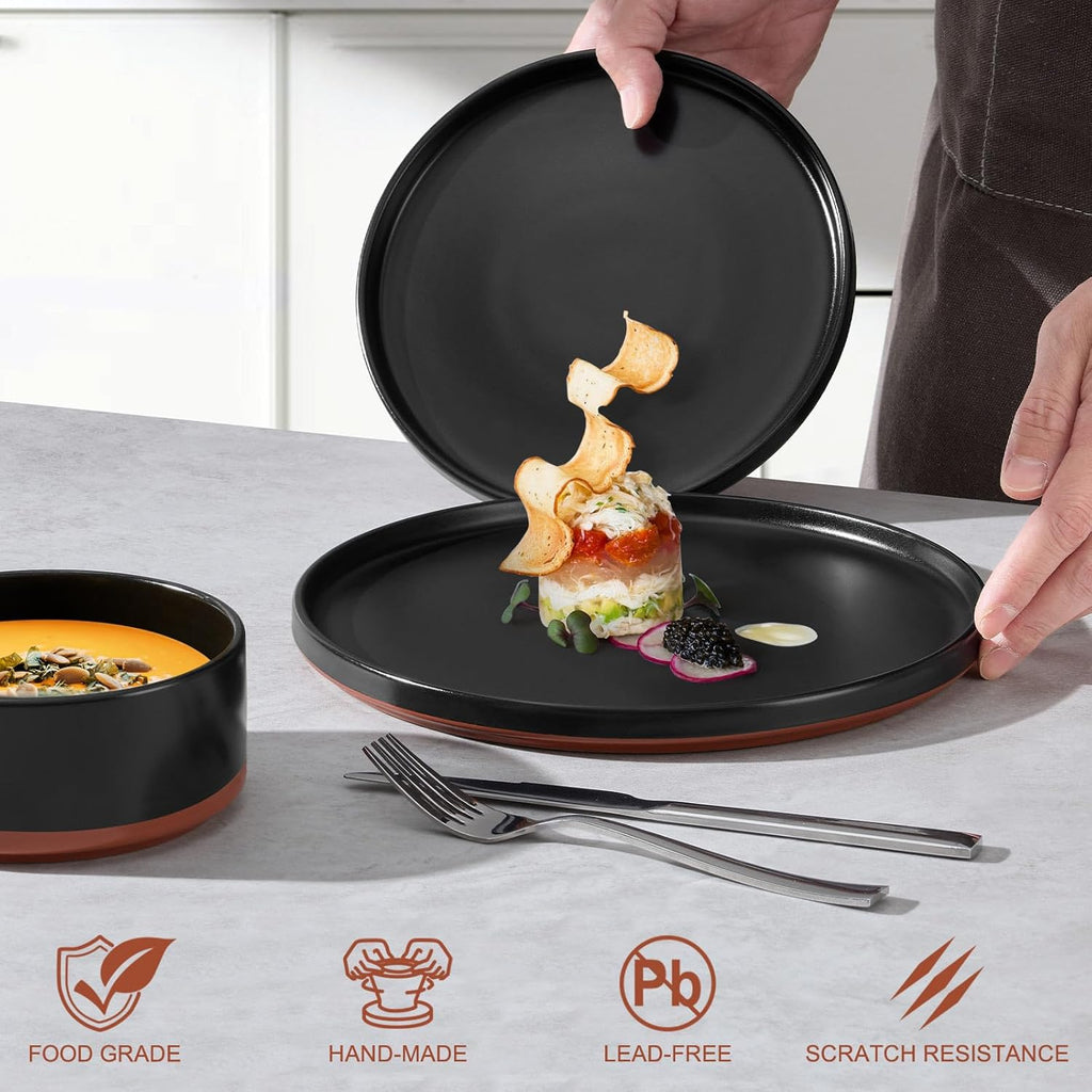 12 Pieces Porcelain Dinnerware Sets, Premium Plates and Bowls Set, High-Fired Ceramic Dishes Set for 4