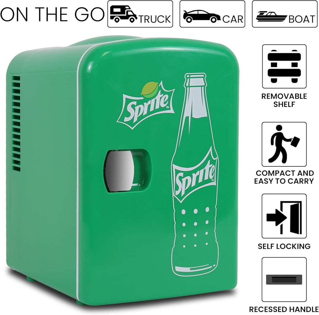 Sprite 4L Cooler/Warmer w/ 12V DC and 110V AC Cords, 6 Can Portable Mini Fridge, Personal Travel Refrigerator for
