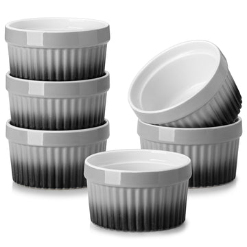 8 oz Ceramic, Oven Safe Souffle Dishes, Set of 6, Grey