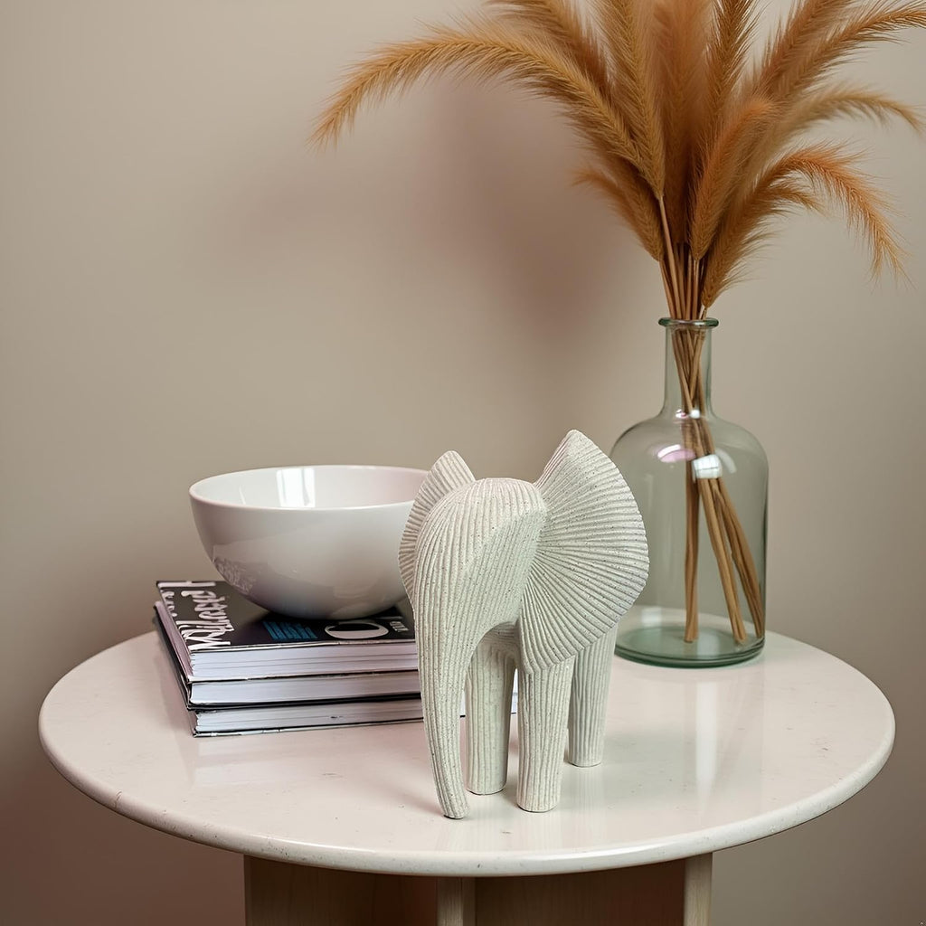 Abstract Elephant Sculpture, Modern Minimalist Elephant Figurine, Resin Animal Statue Decor, Neutral Tone Elephant