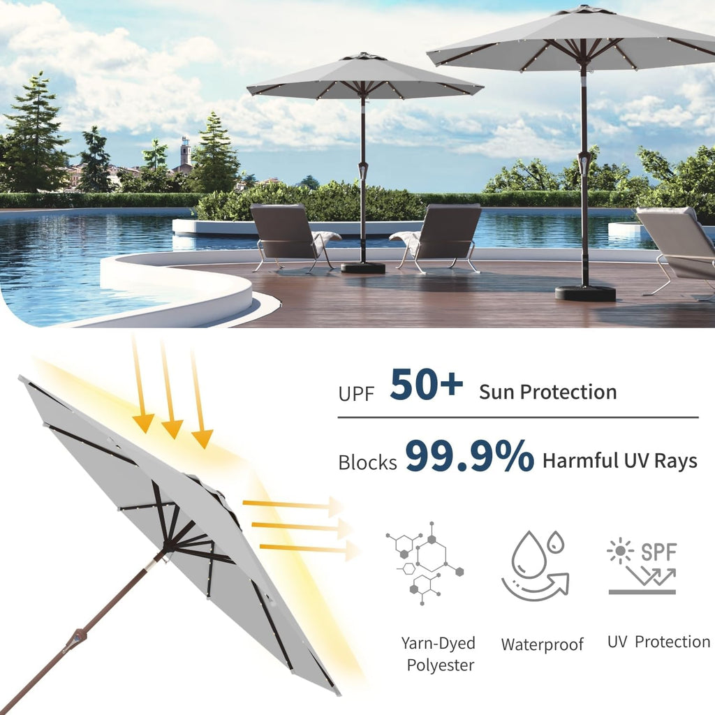 9FT Solar Umbrella 32 LED Lighted Patio Umbrella Table Market Umbrella w/Tilt and Crank