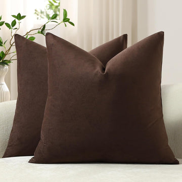 Throw Pillow Covers 18x18 Chocolate Brown: Pack of 2 Cozy Soft Velvet Square Modern Luxury Decorative Throw Pillow Cases