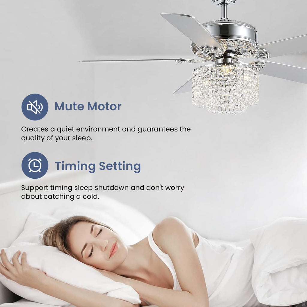 52 Inch Crystal Ceiling Fan with Light and Remote Control