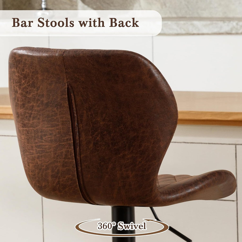 Bar Stools Set of 2, Modern Swivel Counter Height Barstools Island Chairs, Adjustable Fabric Bar Stools with Back