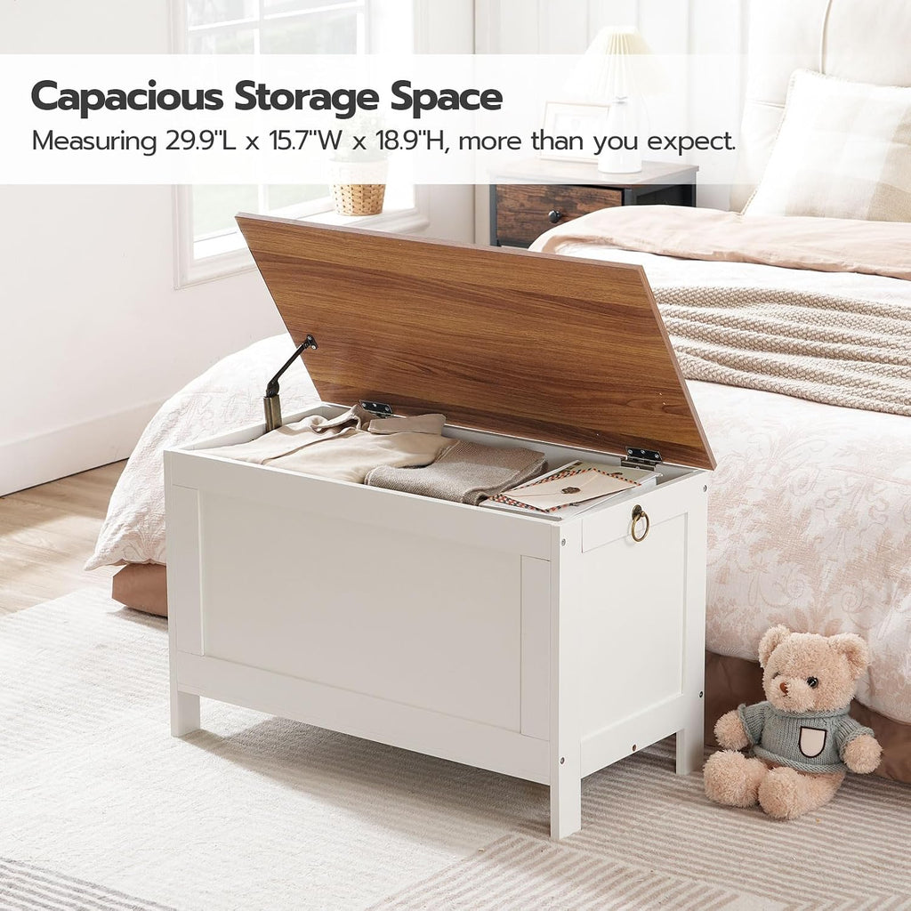 Toy Box, Retro Wooden Look Storage Chest with Safety Hinge, Entryway Storage Bench Supports 220 lb, 29.9 x 15.7 x