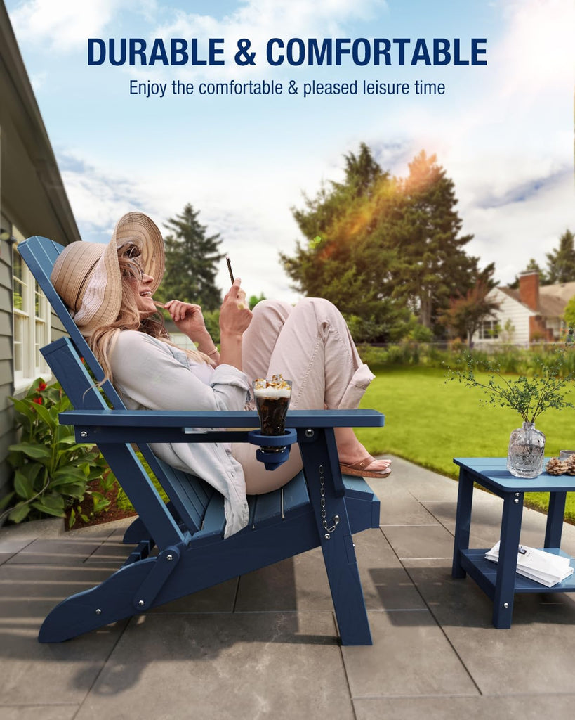 Adirondack Chair with Cup Holder: Folding Adirondack Chairs Plastic HDPE Material Furniture - Composite Fire Pit