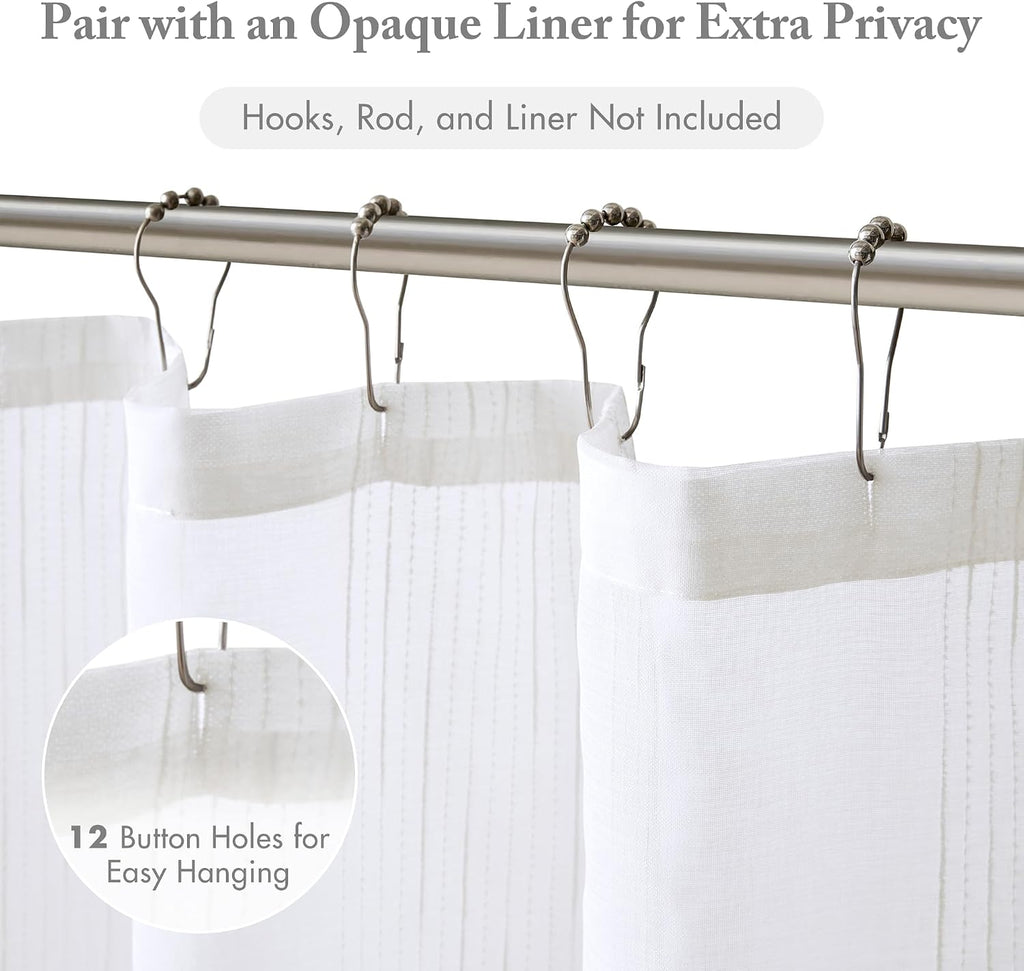 Anna Sheer Shower Curtain , 72 x 72, White | Adds Privacy, Machine Washable, Striped Pattern, OEKO-TEX Certified