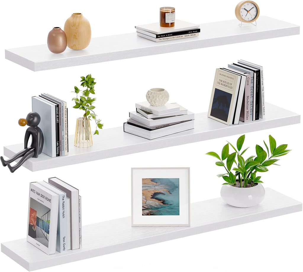 35.4" L Floating Shelves, Wall Shelves Set of 3 /Living Room/Bedroom/Kitchen, White Floating Shelves for Wall Decor