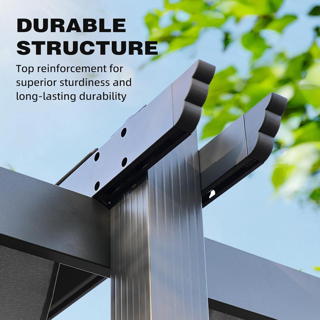 12x14 FT Outdoor Pergola - Retractable Shade Canopy with Aluminum Frame & Roller Shade Curtains for Patio