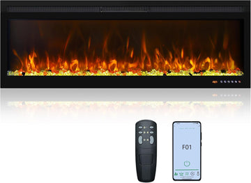 50 Inch Smart Electric Fireplace Insert with Heater, Recessed or Wall Mounted, Remote and App Control, 9H Timer