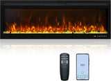 50 Inch Smart Electric Fireplace Insert with Heater, Recessed or Wall Mounted, Remote and App Control, 9H Timer