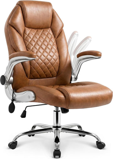Executive High Back Ergonomic Computer Desk Chair with Adjustable Lumbar Support Padded FILP-up Arms PU Leather Comfy