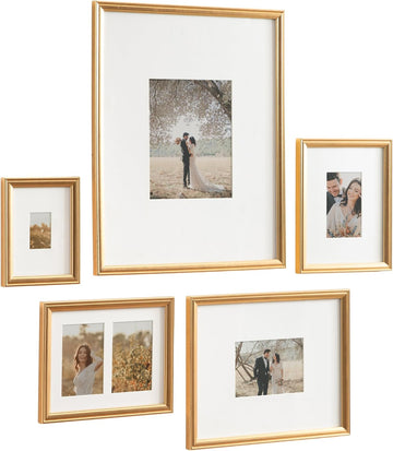Adlynn Traditional Picture Frame Set, Set of 5, Varying Sizes, Vintage Gold, Classic Wall Frame Set Collection with
