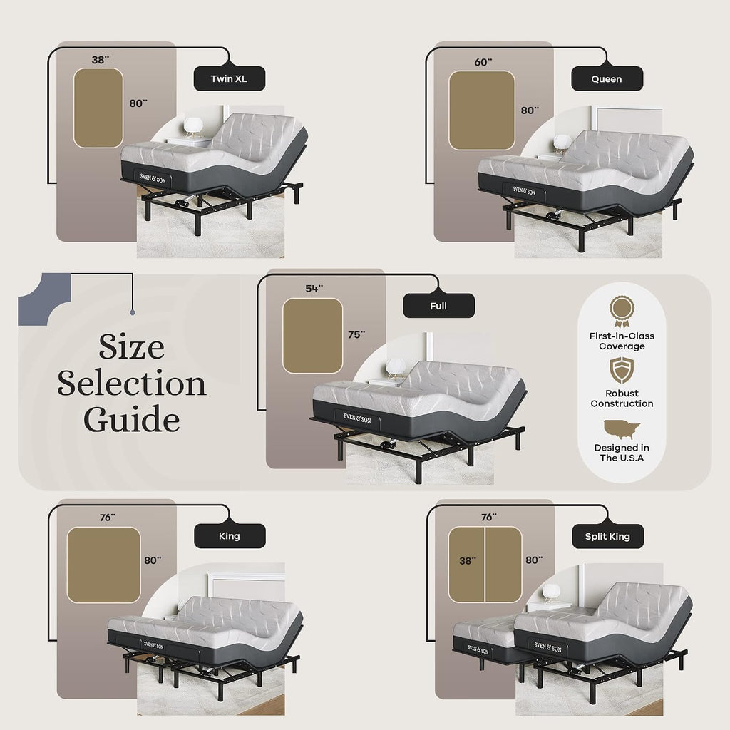 Essential Adjustable Bed Base (Frame) + 14 inch Hybrid Spring Matt (Medium Soft), Easy Assembly, Head and Foot Lift