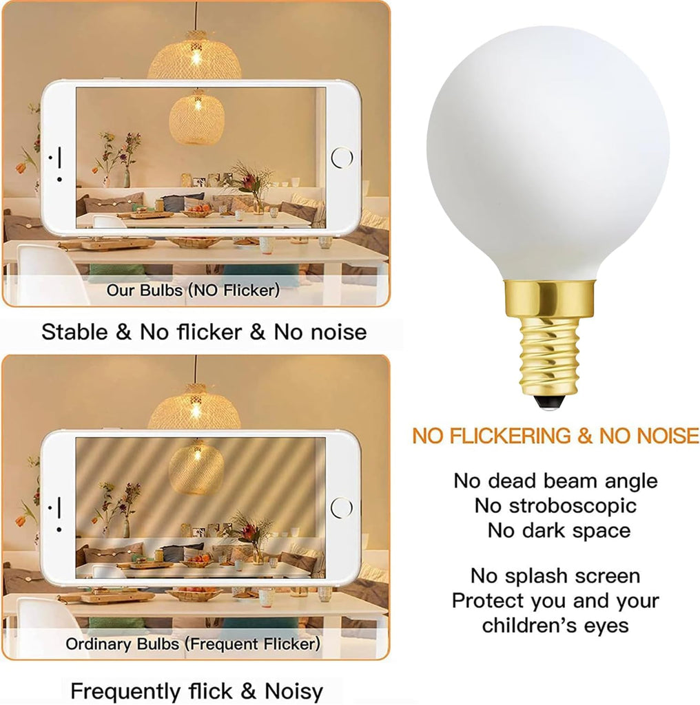 Frosted G16.5 globe light bulb,e12 Round Candelabra Bulb 60 watt,6W Chandelier Light Bulbs,Milky White Candelabra LED (6Pack)