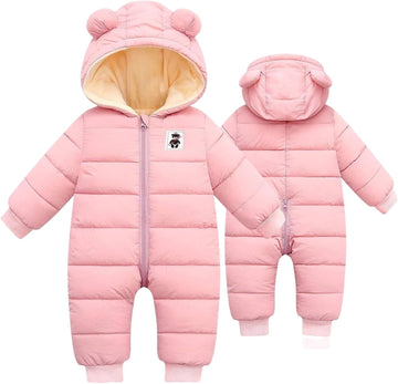 Baby Boys Girls Snowsuit Cozy Winter Coat Infant Bear Hooded Jumpsuit Toddler Snow Outfit