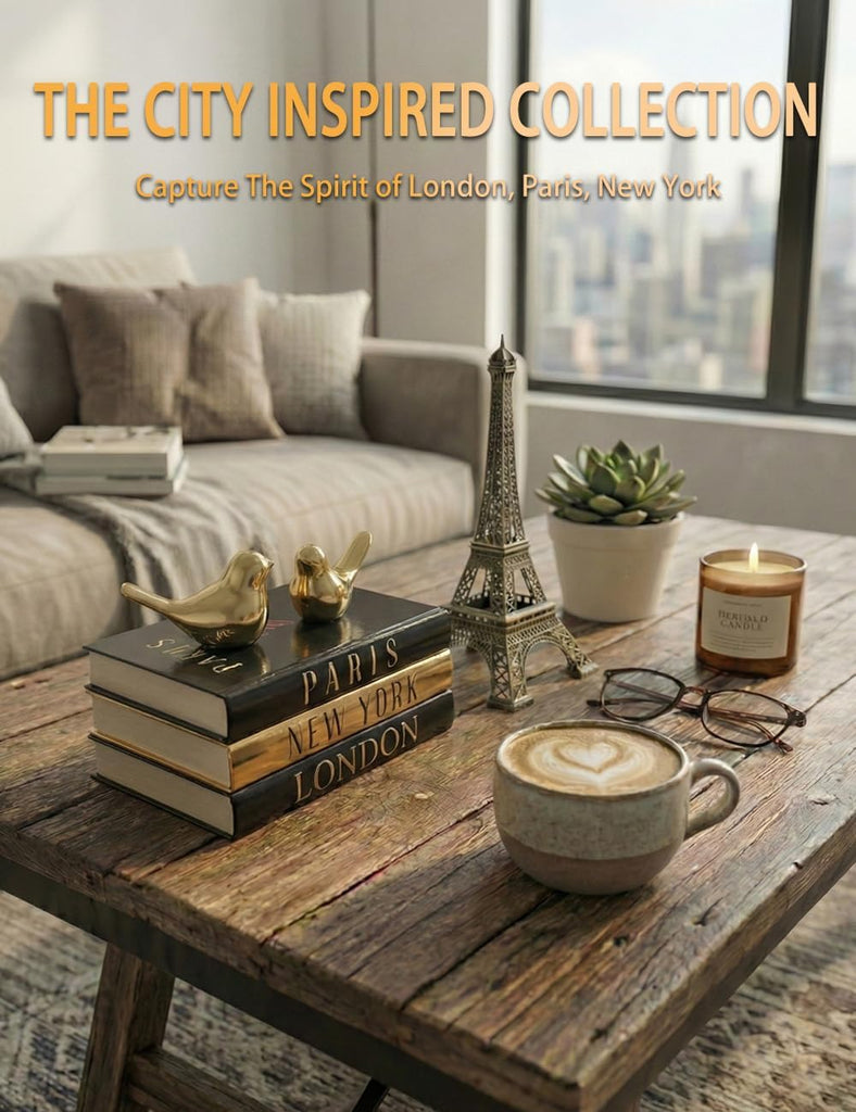 Decorative Books Decor & Coffee Table Book Decor - Set of 3 Real Hardcover Decorative Books (Paris, London, New York)