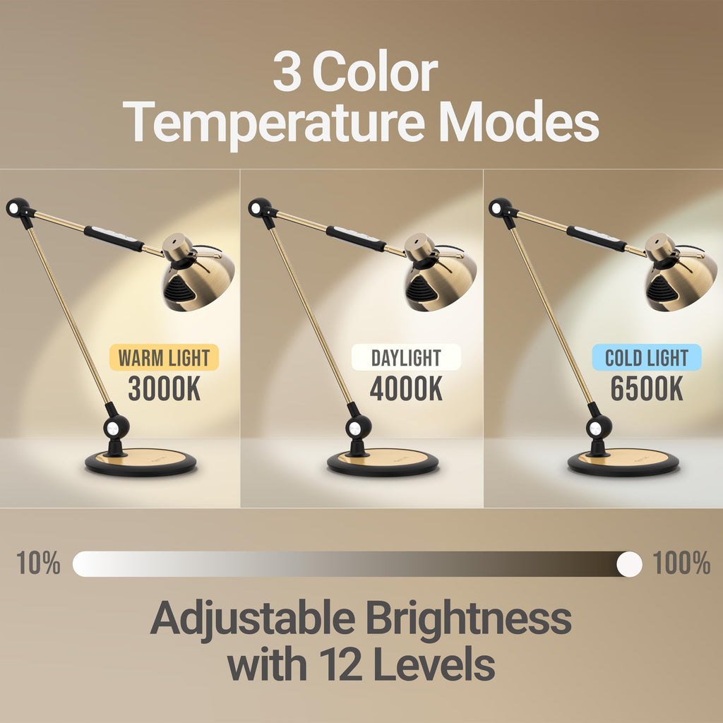 Tall LED Architect Desk Lamp, Gesture Control, Brass