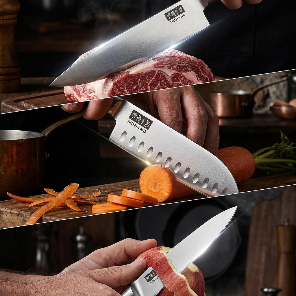 Chef Knife Set with Roll Bag, Ultra Sharp Japanese Kitchen Knife Set | High Carbon Stainless Steel 9PCS Kitchen