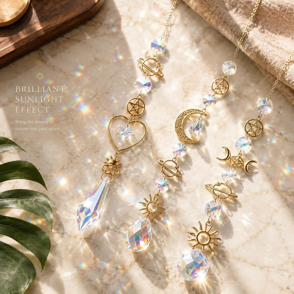 3-Pack Prism Suncatchers for Windows with Chain, Crystal Suncatcher Rainbow Maker