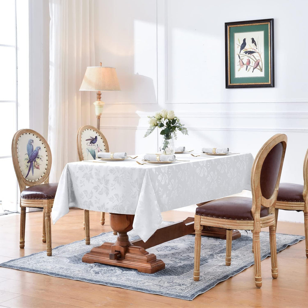 Jacquard Rectangle Tablecloth - Waterproof Damask Floral Pattern Decorative Table Cloths Heavy Weight Fabric Table
