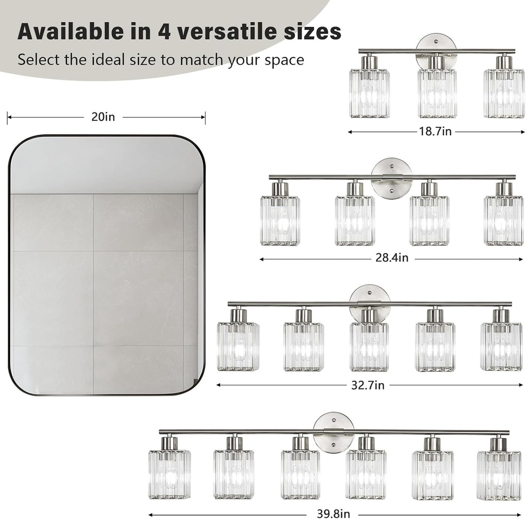 3 Light Bathroom Light Fixtures, Modern Crystal Vanity Lights over Mirror | Metal Frame, Bathroom Light with Square