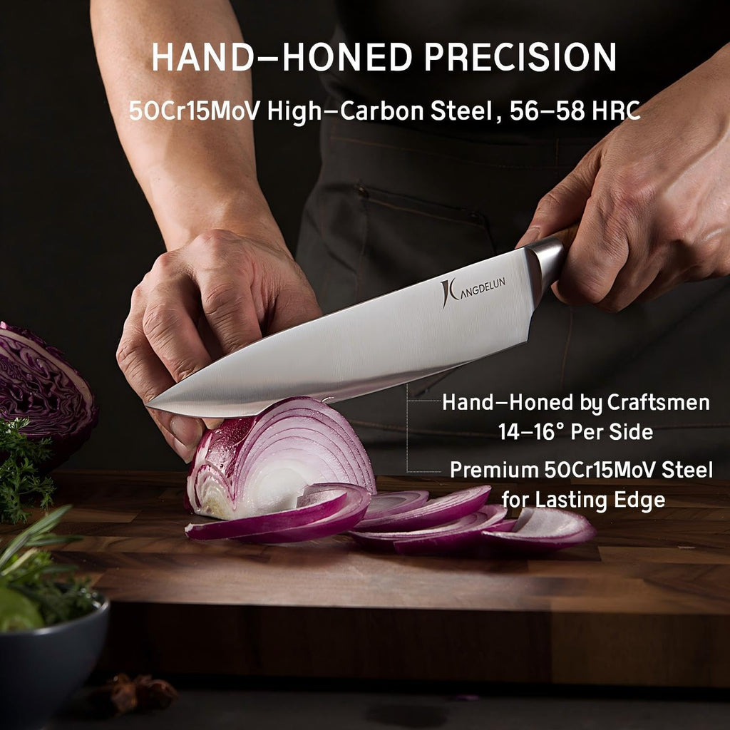 Ultra Sharp 14-Piece Kitchen Knife Set, High Carbon Stainless Steel Blades, Torrefied Natural Wood Handles, Ergonomic