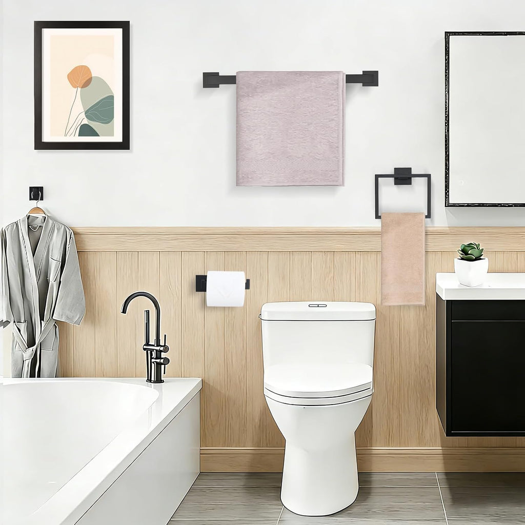 5-Piece Bathroom Hardware Set Matte Black Towel Bar Set Bath Towel Holder Sets SUS 304 Stainless Steel Wall Mounted