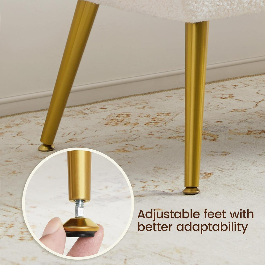 45in Boucle Ottoman Bench End of Bed, Ivory | Tufted Upholstered Bench Seat, Bed Bench with Tapered Gold Metal Legs