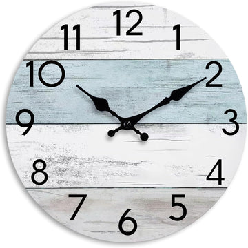 Wall Clock Silent Non-Ticking 14 Inch Battery Operated Country Large Retro Rustic and Beach Style Decorative for Living Room, Kitchen, Home,Bathroom, Office (Blue)