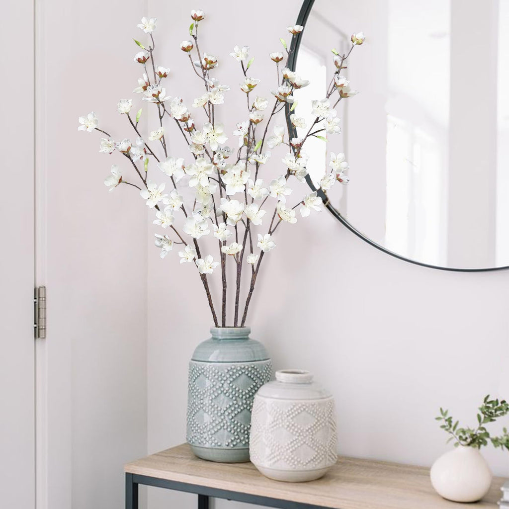 4pcs Artificial Cherry Blossom Flowers 28'' Tall Silk Cherry Blossom Branches Faux White Peach Stems for Wedding Home