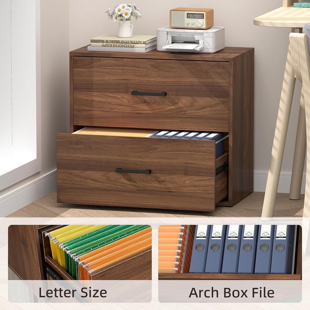 Lateral File Cabinet, 2 Drawer Filing Cabinet, Wood File Cabinets , Wide Filing Storage Cabinet for Letters for