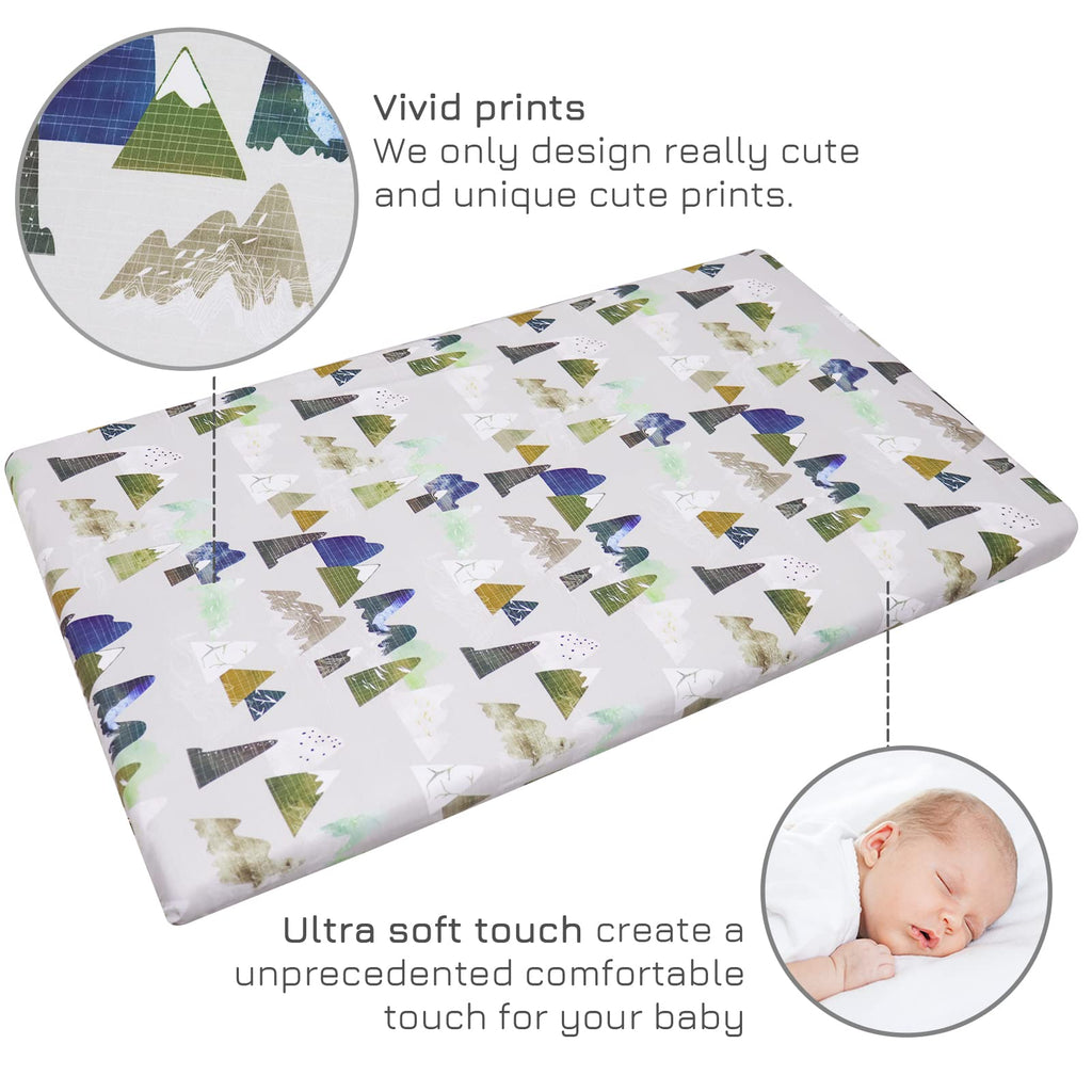 Mini Crib Sheets Mountain Pack N Play Sheets Soft Breathable Portable Playard Cover for Baby Boy