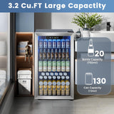 Mini Fridge 130 Can Beverage Refrigerator Cooler, 3.2 Cu.Ft Drink Fridge forSoda
