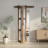 Bifold Glass Barn Door, 32Inch Bi Fold Sliding Barn Door Kit with Hardware Include, 3-Panel Glass Ba