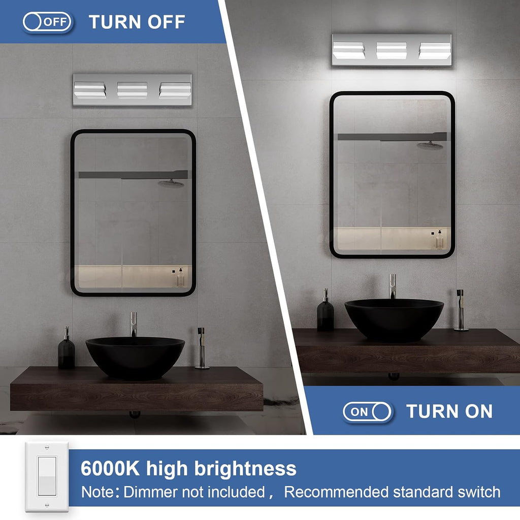 Modern LED Stainless Steel Chrome Acrylic Bathroom Lights Fixtures 3-Light | Wall Lighting,Vanity Lights Over Mirror