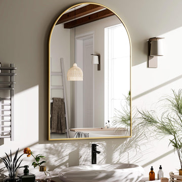 20"x30" Arched Bathroom Mirror Wall Mounted Gold Arch Mirror