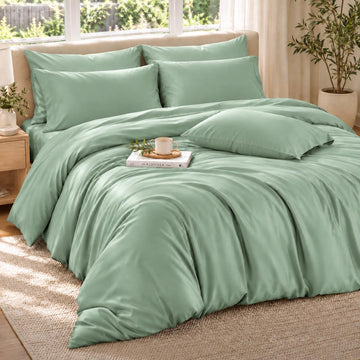 Bamboo Duvet Cover Queen Set Sage Green 100% Viscose derived from Bamboo