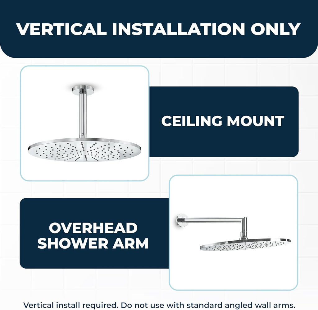 Solid Metal 12 Inch Rainfall Shower Head, Large Rain Shower Head, 2.5 GPM High Flow Shower Head Optimized for Pressure
