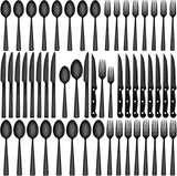 72-Piece Black Silverware Set with Steak Knives, Stainless Steel Flatware Set for 12, Tableware Cutlery Set