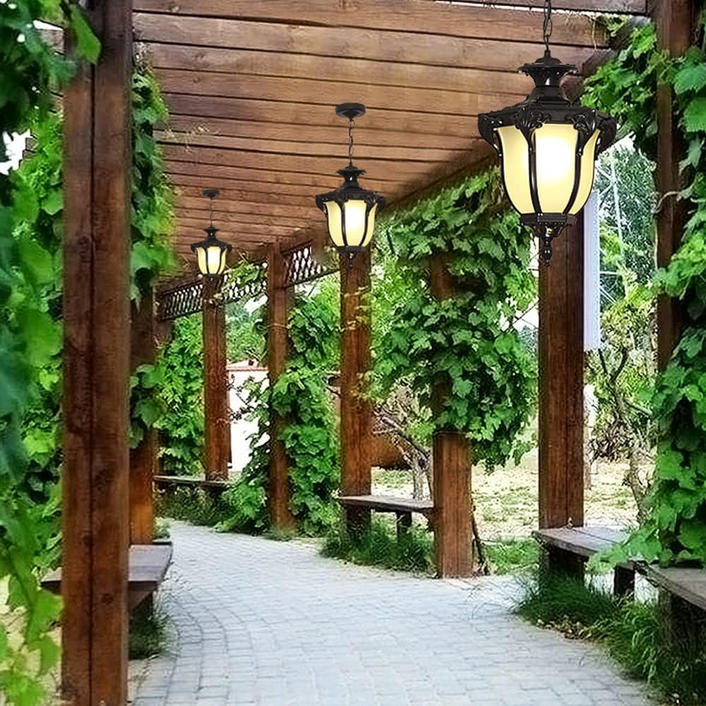 Victorian E26 Exterior Aluminum Ceiling Pendant Light American Outdoor Waterproof Chandelier European Garden Corridor
