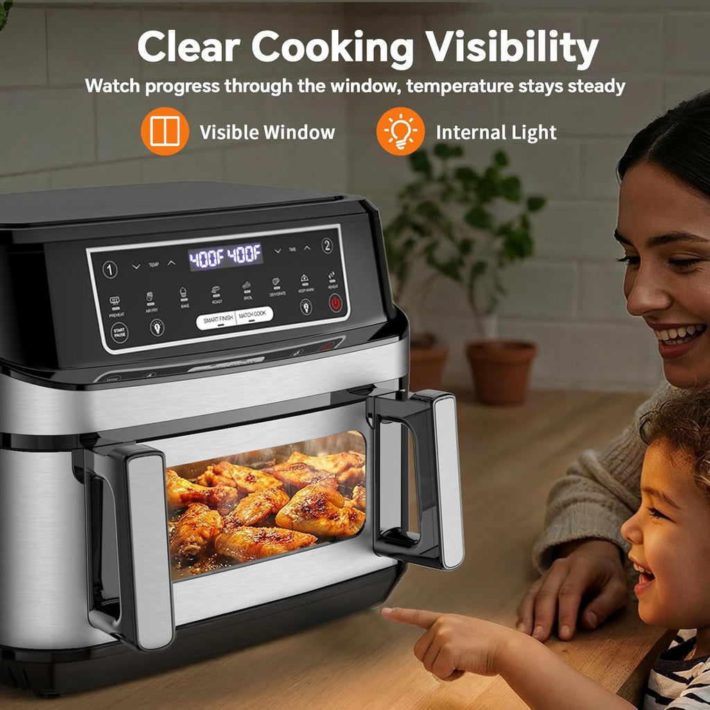 1600W Dual Zone Air Fryer Oven,12.69QT with Divider,Nonstick & Dishwasher-Safe Basket,Match Cook & Smart Finish to