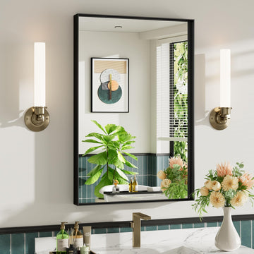 24x36 Inch Black Bathroom Mirror, Metal Framed Vanity Mirror