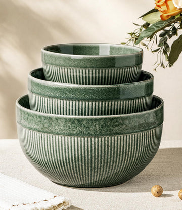 Ceramic Mixing Bowls Set of 3, Stoneware Nesting Serving Bowls, | 45/90/150 oz For Prep, Baking, Serving, Gift