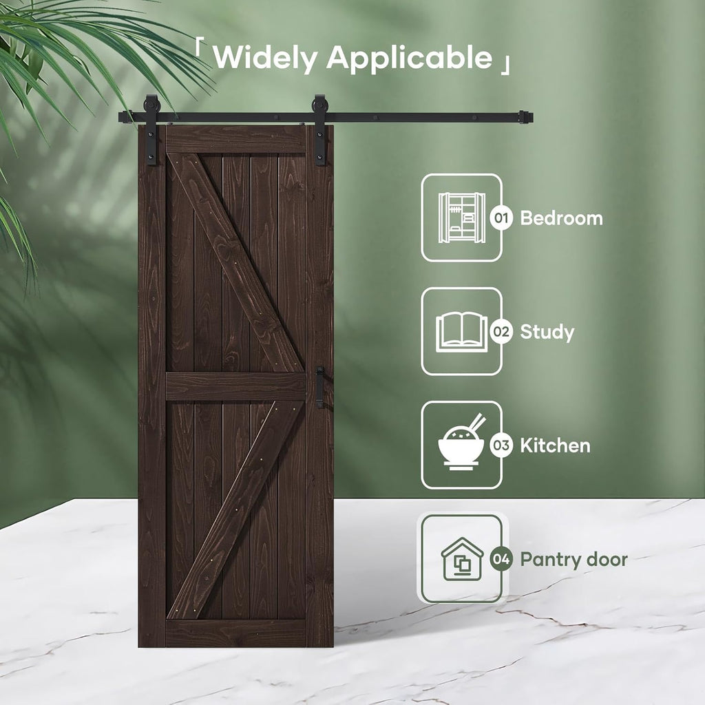 32in x 84in Brown Wood Barn Door with 5.5ft Barn Door Hardware Track Kit Included, Double Surfaces,S